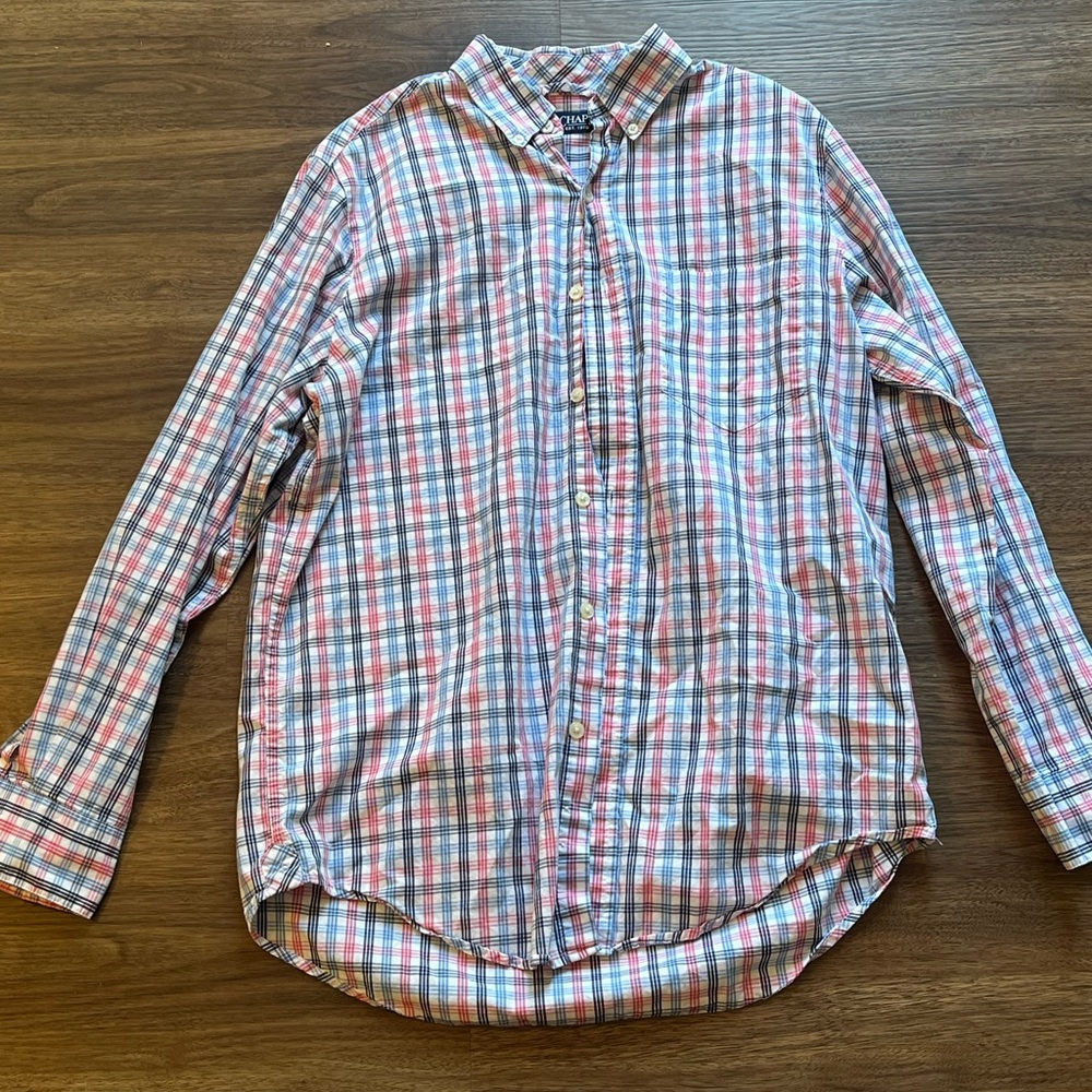 Chaps Mens Button Up Shirt Plaid With Pink Size S